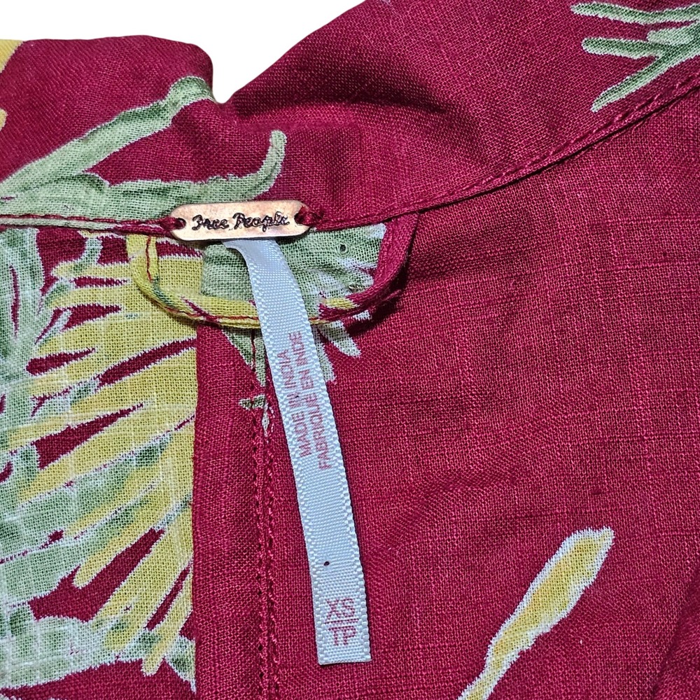 Free People Malibu Romper Womens XS Burgundy Linen Blend Short Sleeve Playsuit - Picture 3 of 8